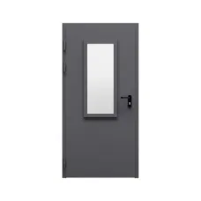 Дверь противопожарная металлическая однопольная типа ДПР-Олимп-01/60К с остеклением угло-торцевая коробка, 0950-2075, Правая, RAL 9004