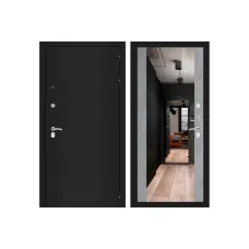 Входная дверь CLASSIC шагрень черная с Зеркалом Максимум - Бетон светлый