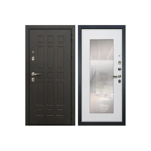 Входная металлическая дверь Лекс 8 Сенатор с зеркалом Ясень белый (панель №37)